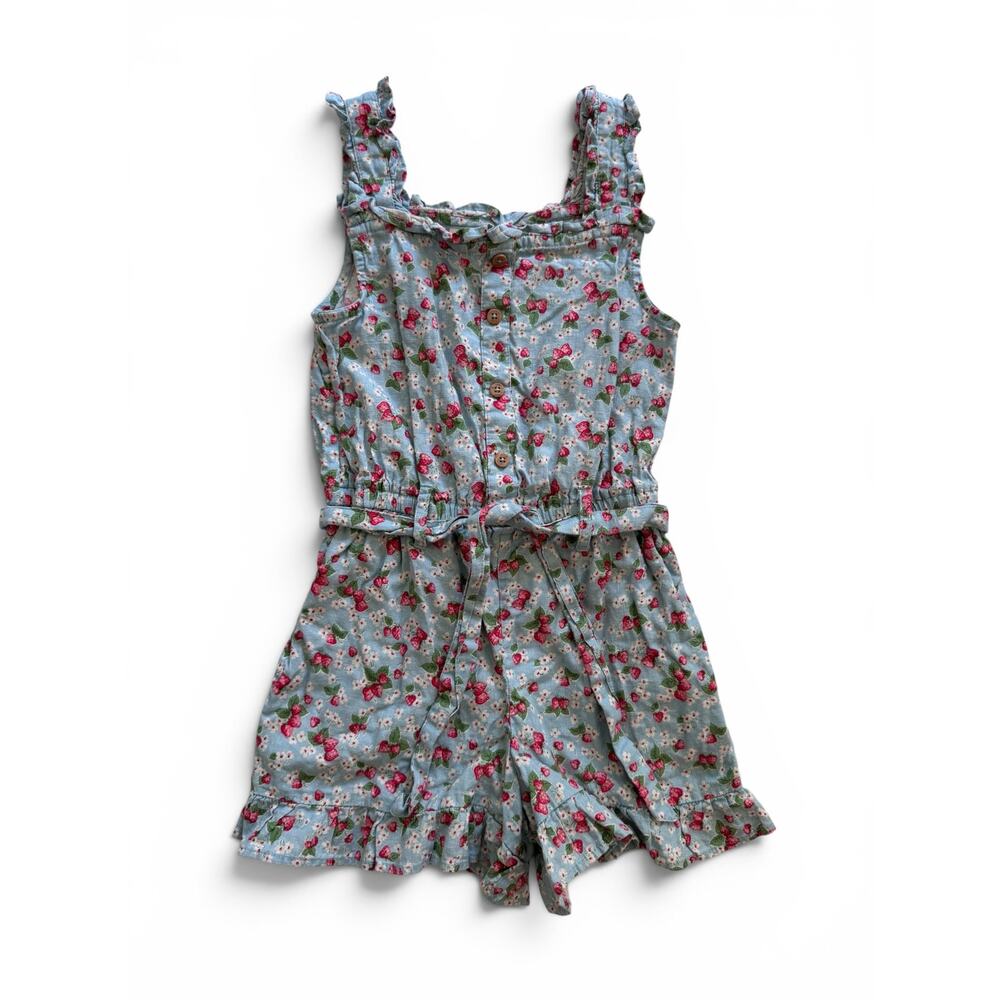 Mini Boden strawberry linen/cotton romper